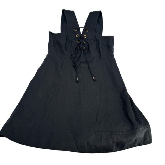J.Crew J. Crew Lace-up Front‎ Structured Linen Mini Dress Black Size 14 - Picture 3 of 8